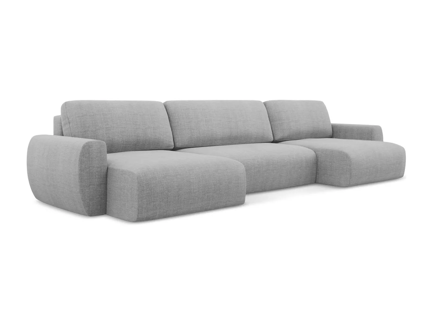 Wohnlandschaft mit Schlaffunktion - / - Strukturstoff - Hellgrau - ANELA