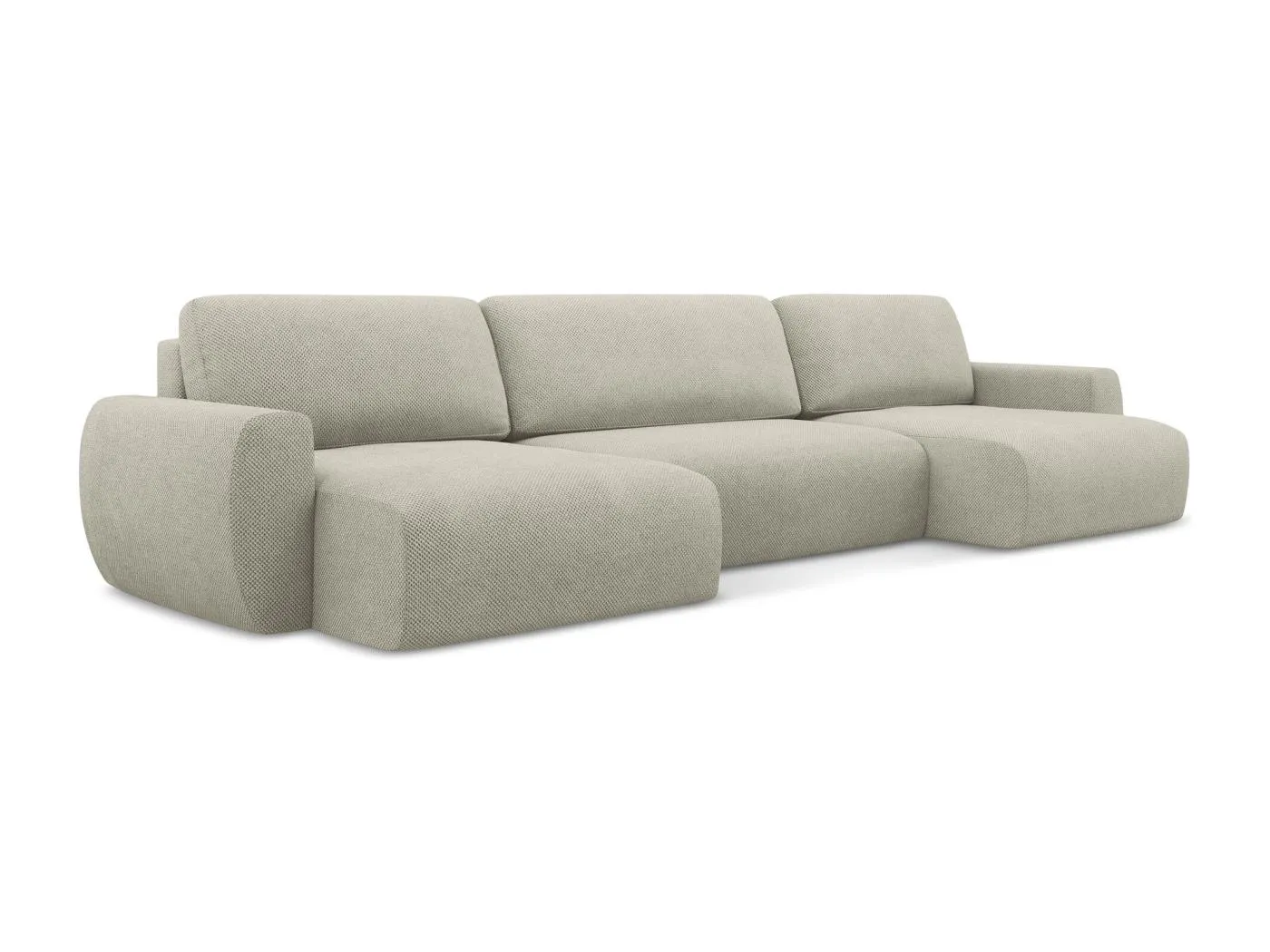 Wohnlandschaft mit Schlaffunktion - / - Chenille - Hell beige - ANELA