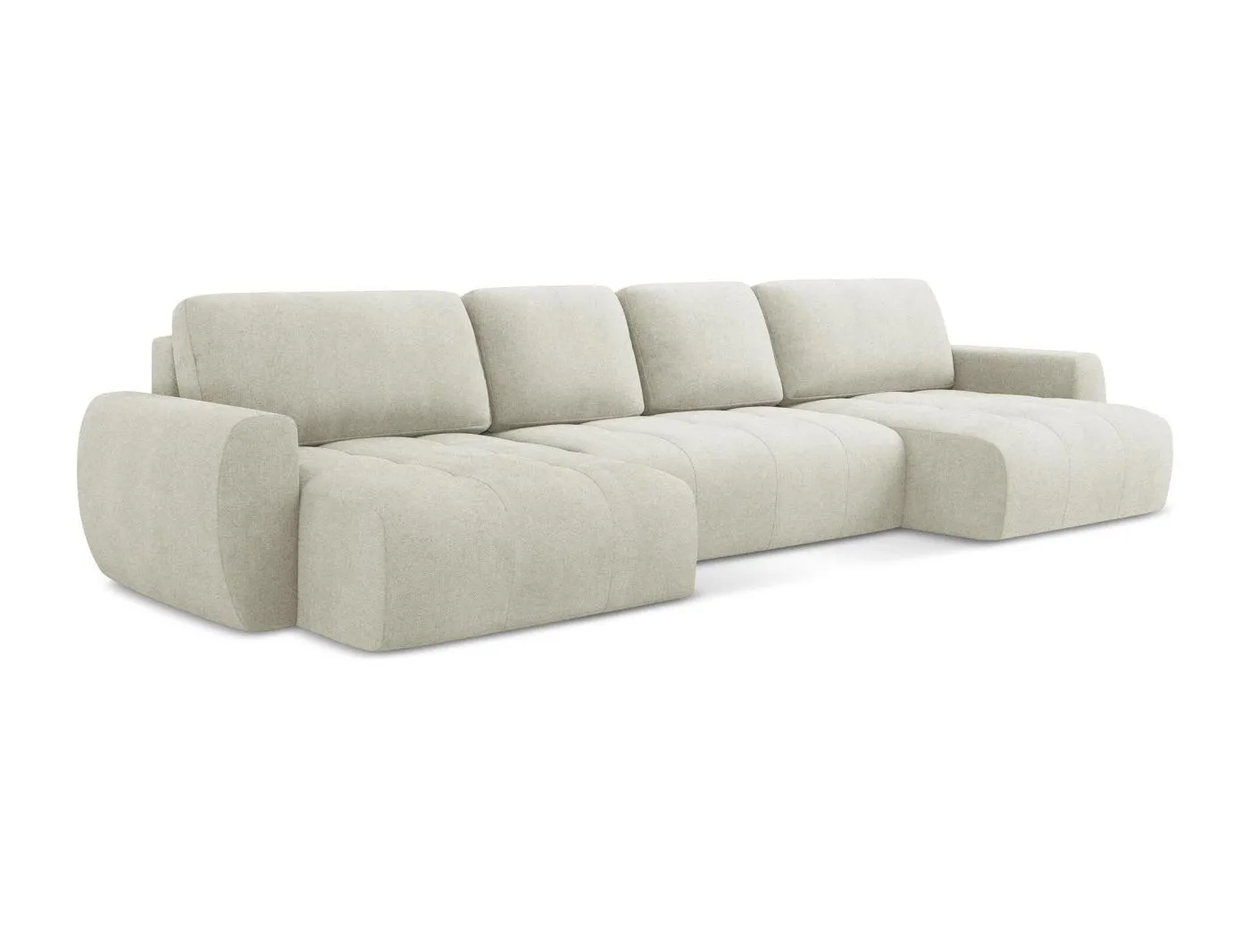 Wohnlandschaft mit Schlaffunktion - / - Strukturstoff - Hell beige - KIWI