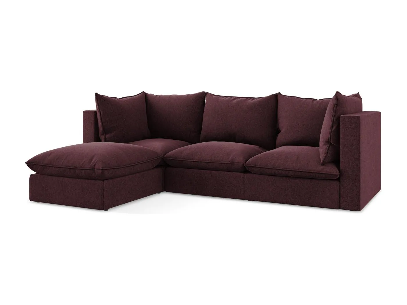 3-Sitzer Modulares Ecksofa - Ecke Links - Samt - Burgund - MANAO