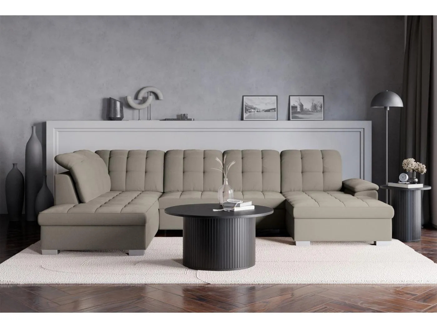 Wohnlandschaft - Schlaffunktion und Stauraum - rechtsseitig - taupe - JAMAAL