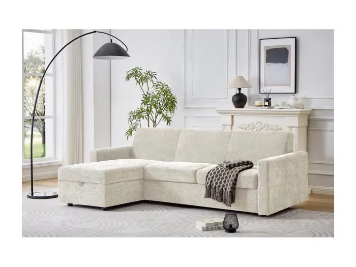 Ecksofa mit reversibler Express-Umwandlung in Stoff "Celia" 3-Sitzer Beige Modern und Funktional