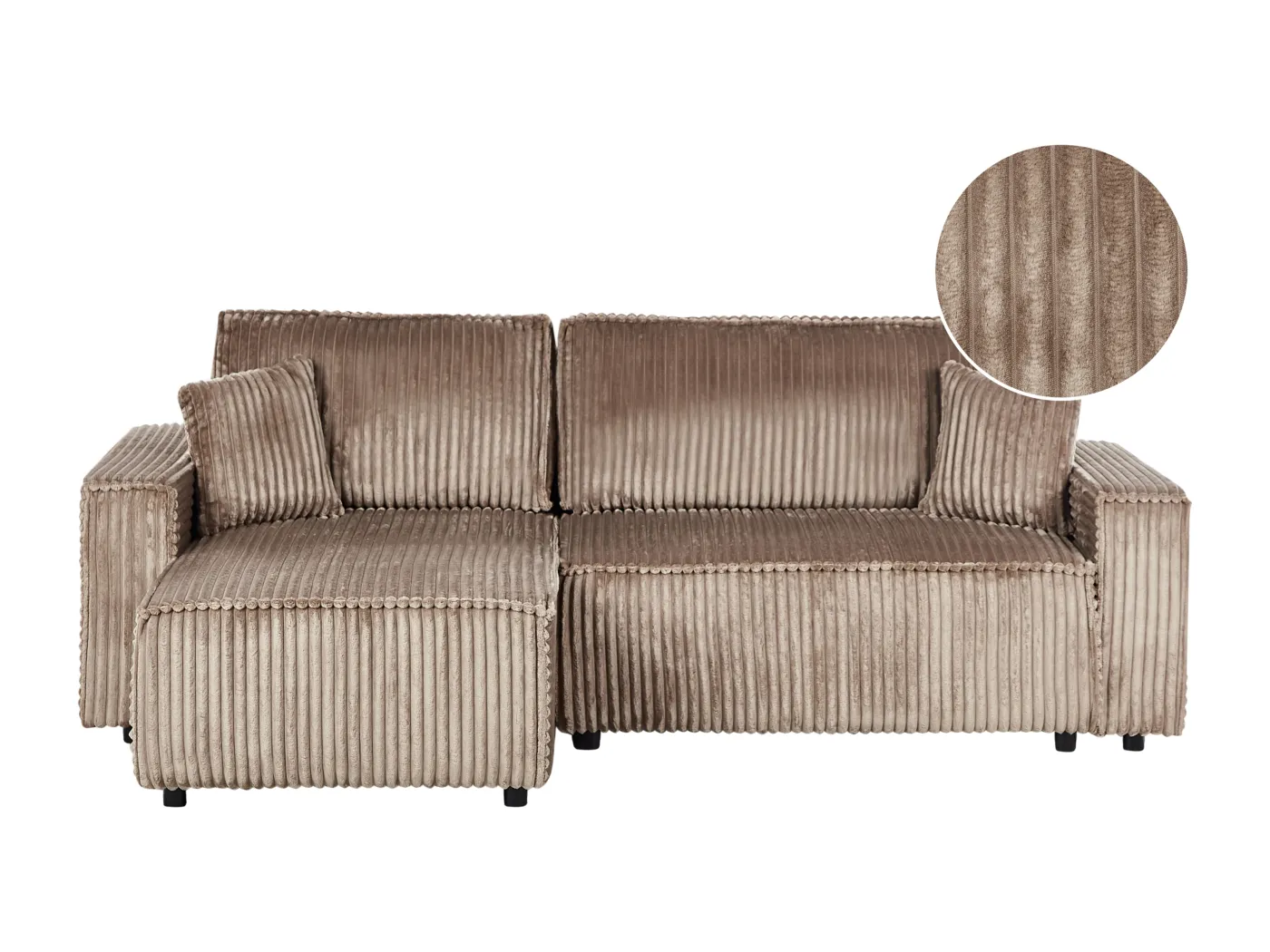 2-Sitzer Ecksofa Cord hellbraun L-Form mit Schlaffunktion Chaiselongue rechts Abacka