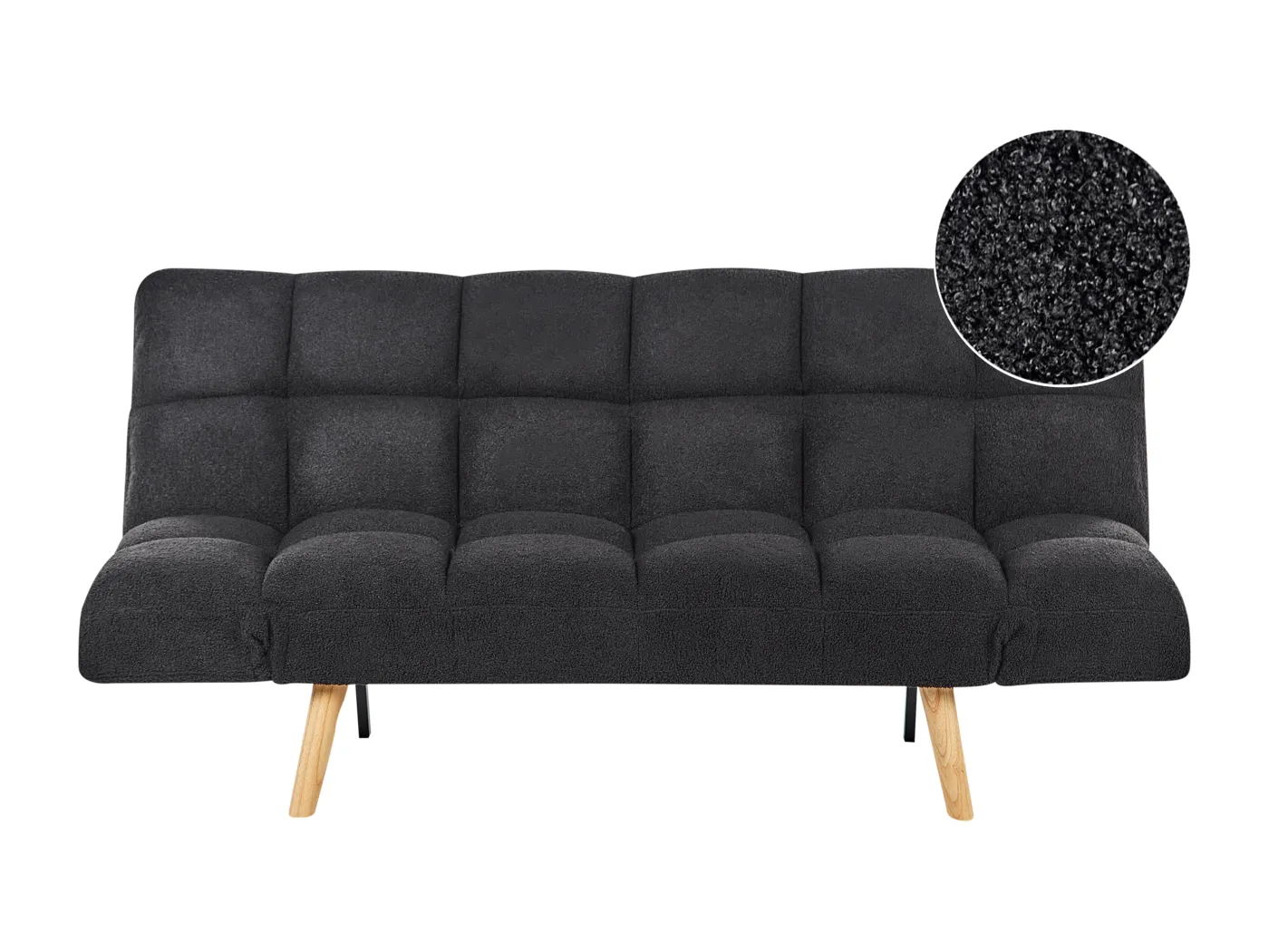 3-Sitzer Schlafsofa Bouclé schwarz gesteppt verstellbare Armlehnen Ingaro