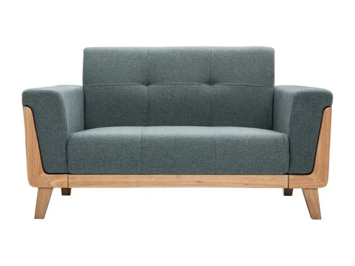 Skandinavisches Sofa 2-Sitzer aus graugrünem Stoff und hellem Holz FJORD