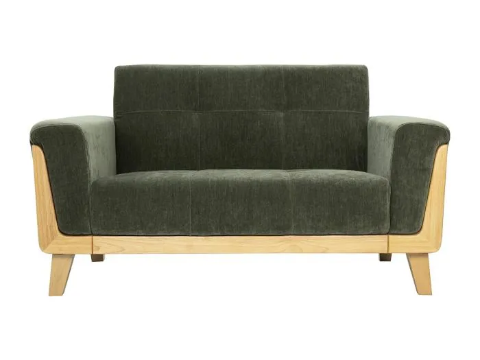 Skandinavisches 2-Sitzer-Sofa aus khakifarbenem Samteffekt und hellem Holz FJORD