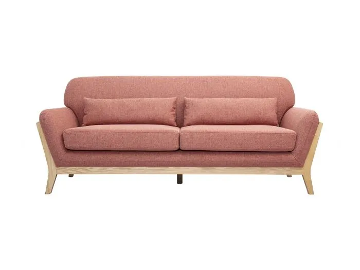 Skandinavisches 3-Sitzer-Sofa aus Terrakotta-Velourstoff und hellem Holz YOKO