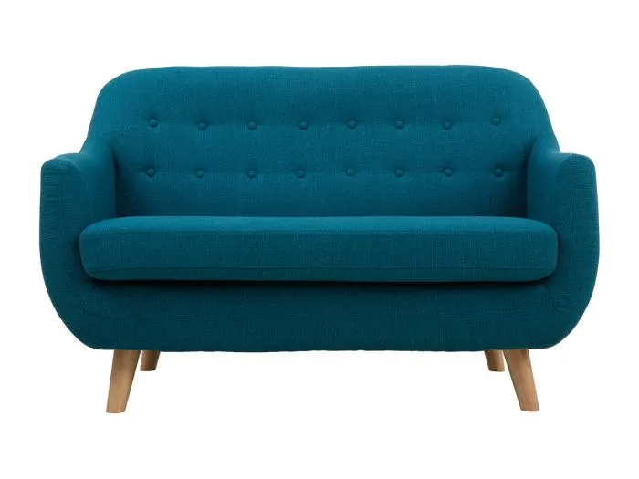 Skandinavisches 2-Sitzer-Sofa mit abnehmbarem Bezug in entenblau und Holz YNOK