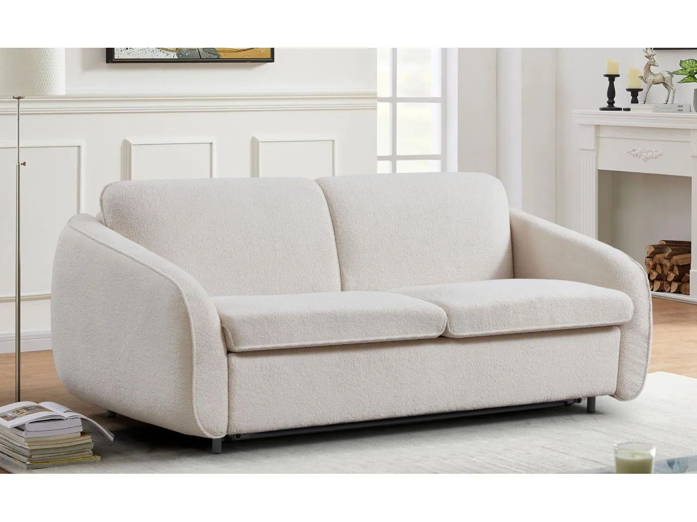 Schlafsofa Convertible Express Naturali Bouclé Creme 3-Sitzer Modern und Bequem