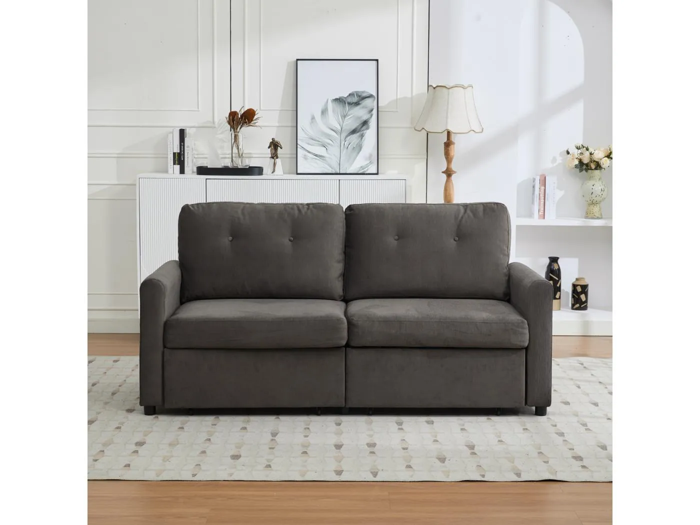 Zweisitziges Sofa mit Stauraumschubladen, dunkelgrau