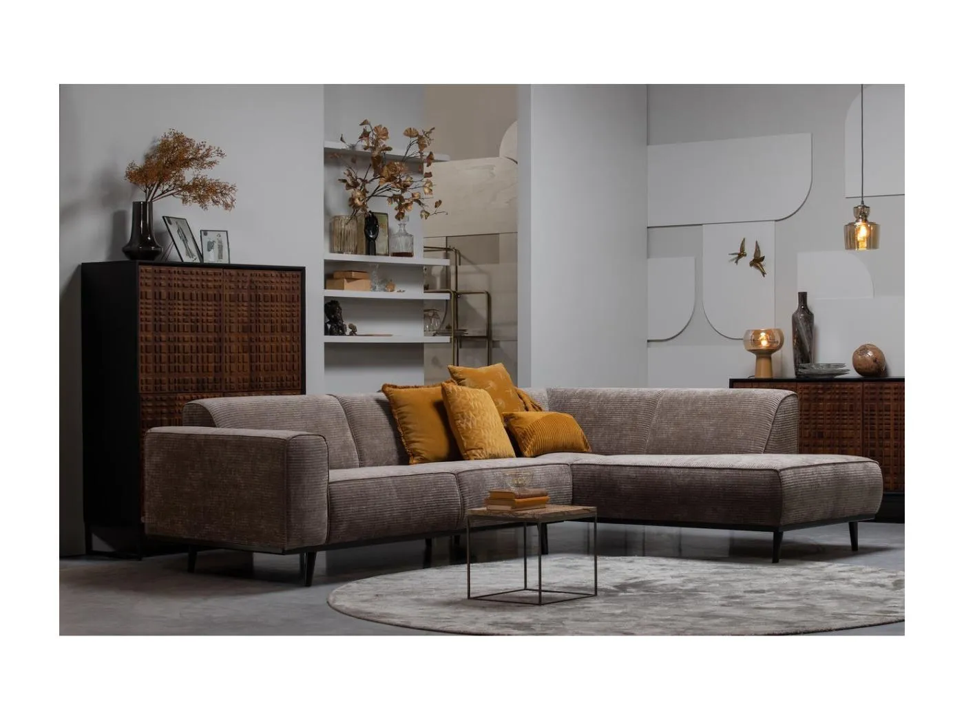 STATEMENT - Gerades Ecksofa mit geripptem Stoff Taupe