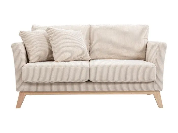 Zweisitzer skandinavisches Sofa mit abnehmbarem Bezug aus samtigem Rippstoff und hellem Holz OSLO