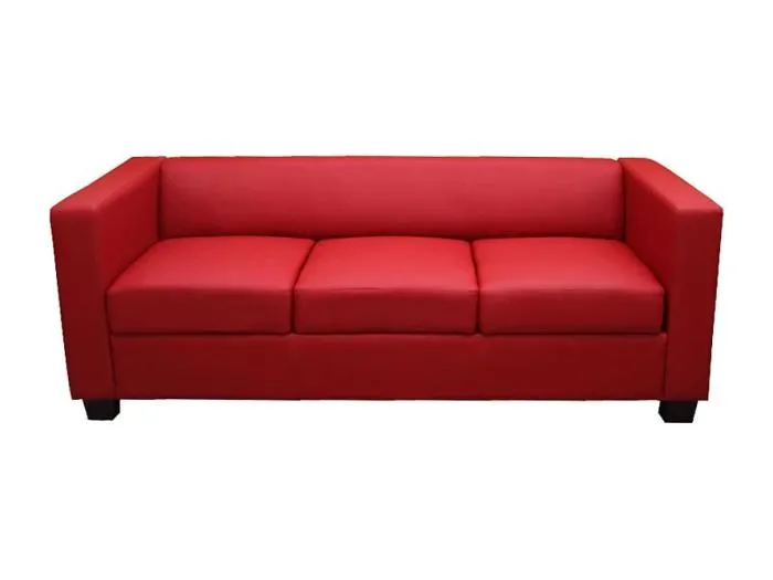 3er Sofa Lille, Kunstleder, rot