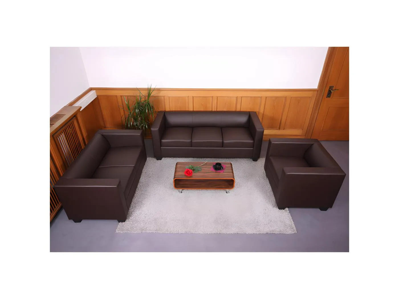 3-2-1 Sofagarnitur Lille (3-teilig), Kunstleder, coffee