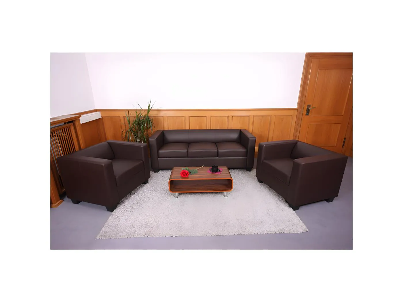 Sofagarnitur Lille (3-teilig), Kunstleder, coffee