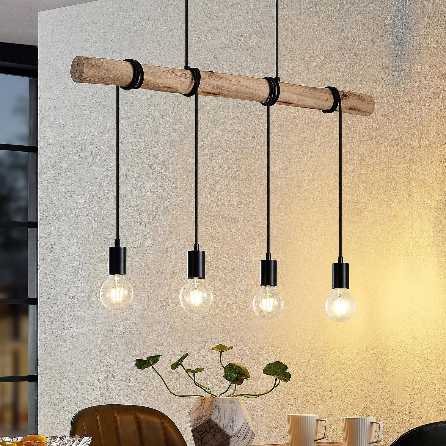 Lindby Ferris Hängeleuchte Hängelampe Pendelleuchte Deckenlampe Holz 4 Fl. 78 B-Ware