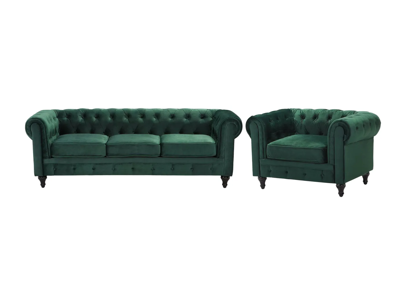 Sofa Set CHESTERFIELD Samtstoff Smaragdgrün 4-Sitzer