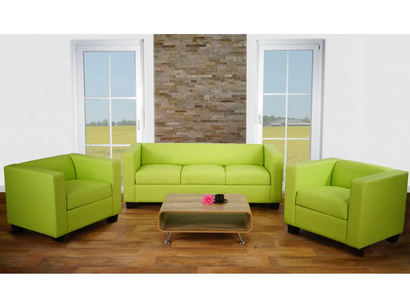 Sofagarnitur Lille (3-teilig), Kunstleder, hellgrün