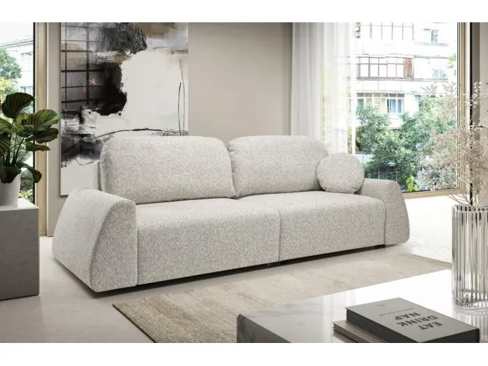 Schlafsofa ALMI mit Schlaffunktion 120x200 cm, Bettkasten, Stoff Excite Me, Trapez-Armlehnen, skandinavisch, Couch 260x100x80 cm, Beige