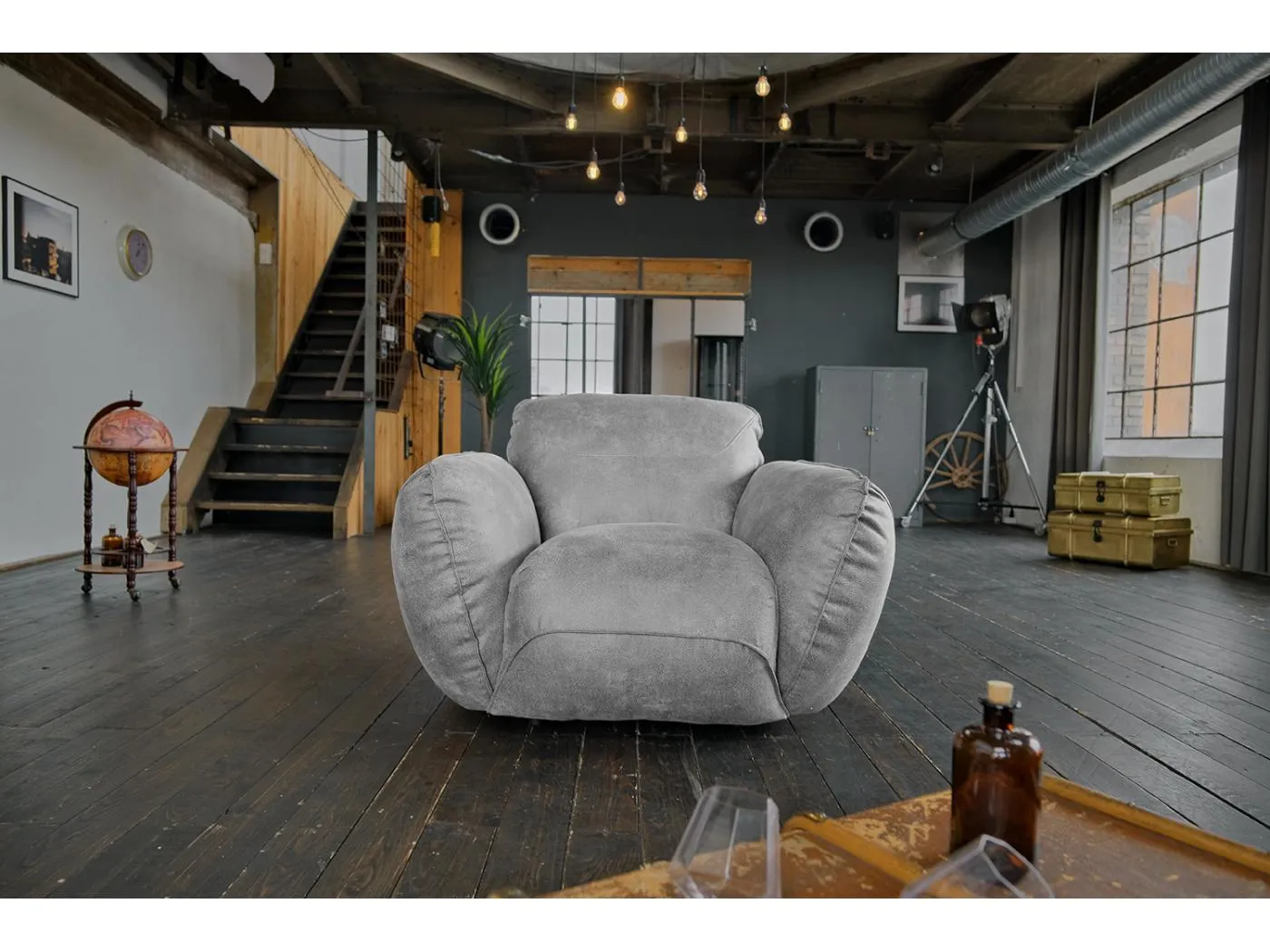 Sessel - Grau Leder - DAVITO