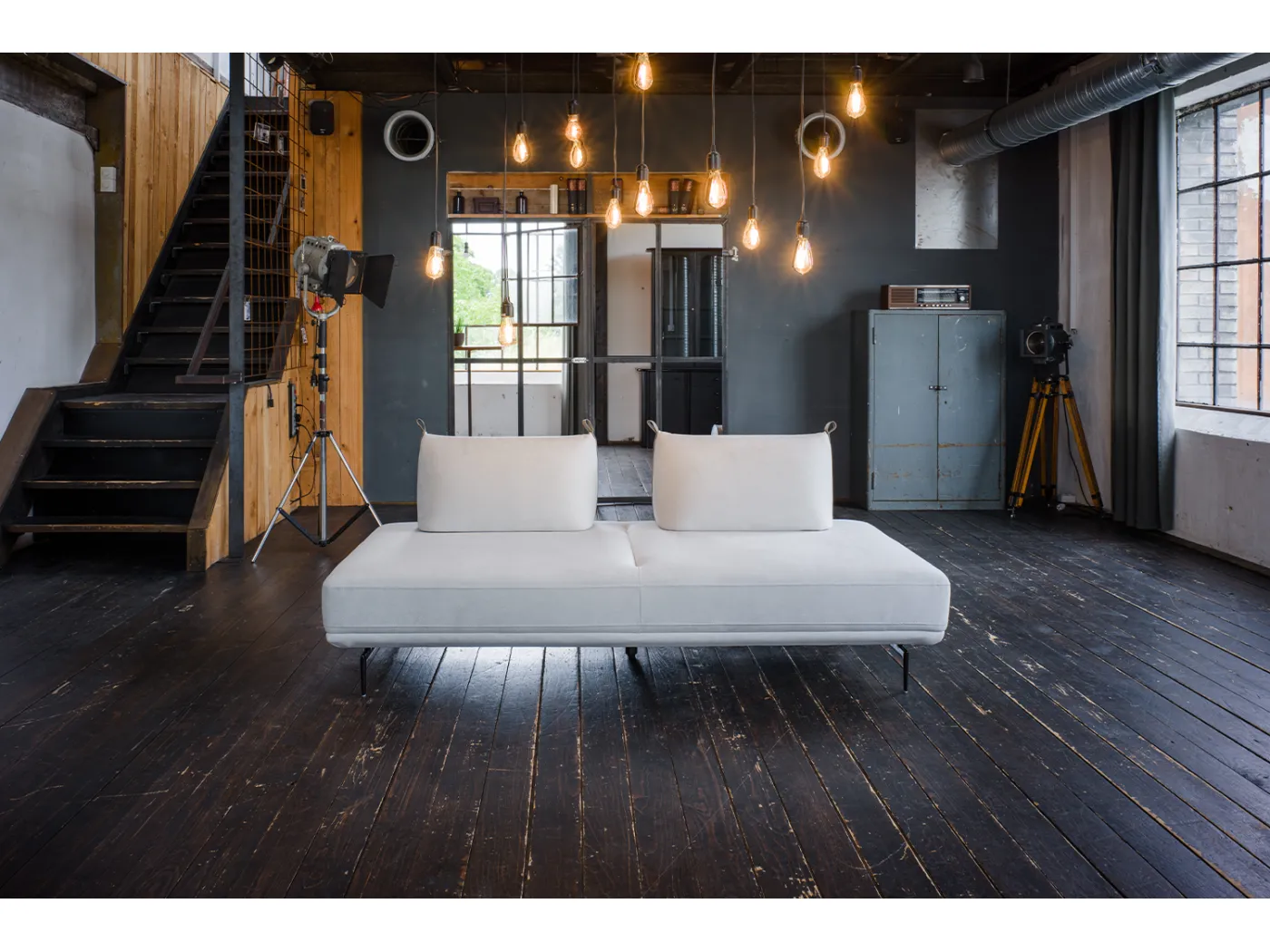 Schlafsofa - Cremeweiß Webstoff - CANE