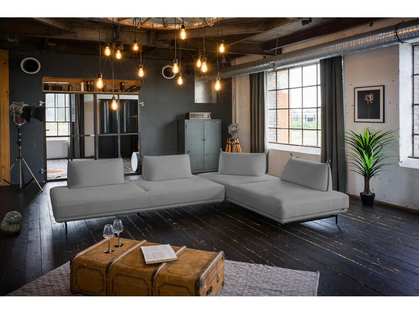 Ecksofa - Grau Webstoff - CANE