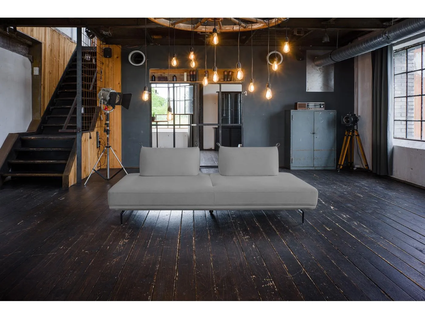 Schlafsofa - Grau Webstoff - CANE