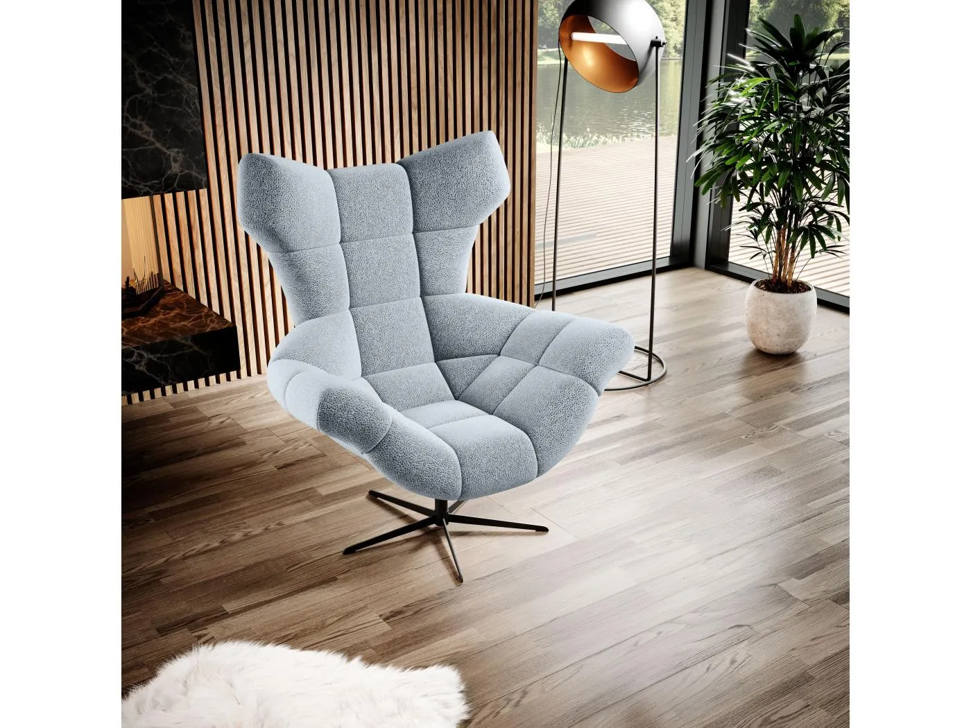 SENSI Sessel Relaxstuhl mit 360° Drehung und Schwingfunktion – Lux-Schaumkissen, Hellgrau, 104x46x119 cm