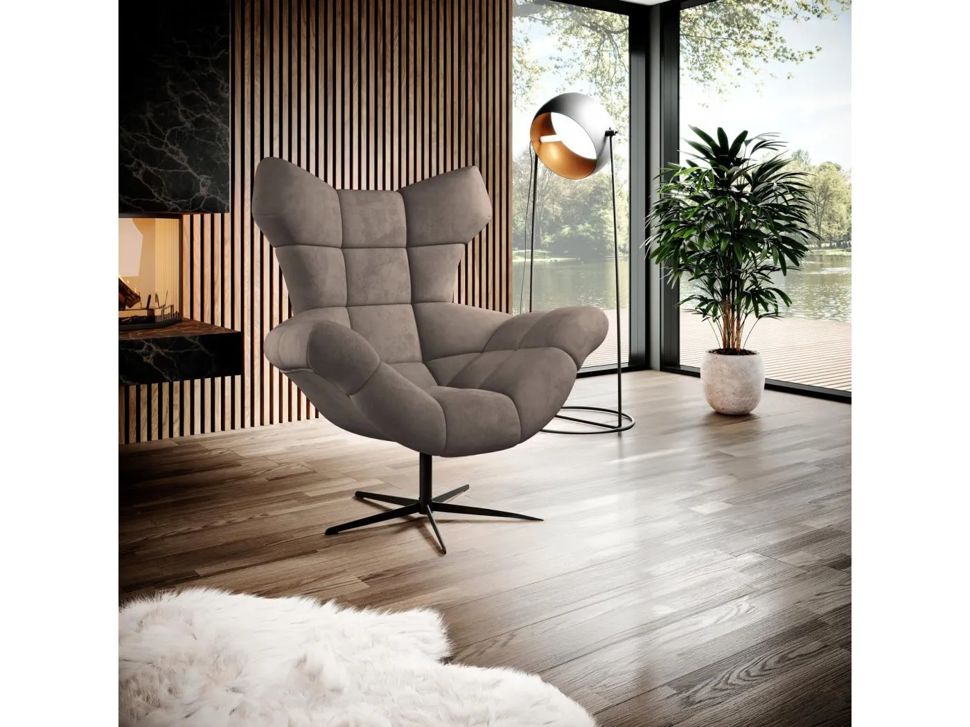 SENSI Sessel Relaxstuhl mit 360° Drehung und Schwingfunktion – Lux-Schaumkissen, Cappuccino, 104x46x119 cm