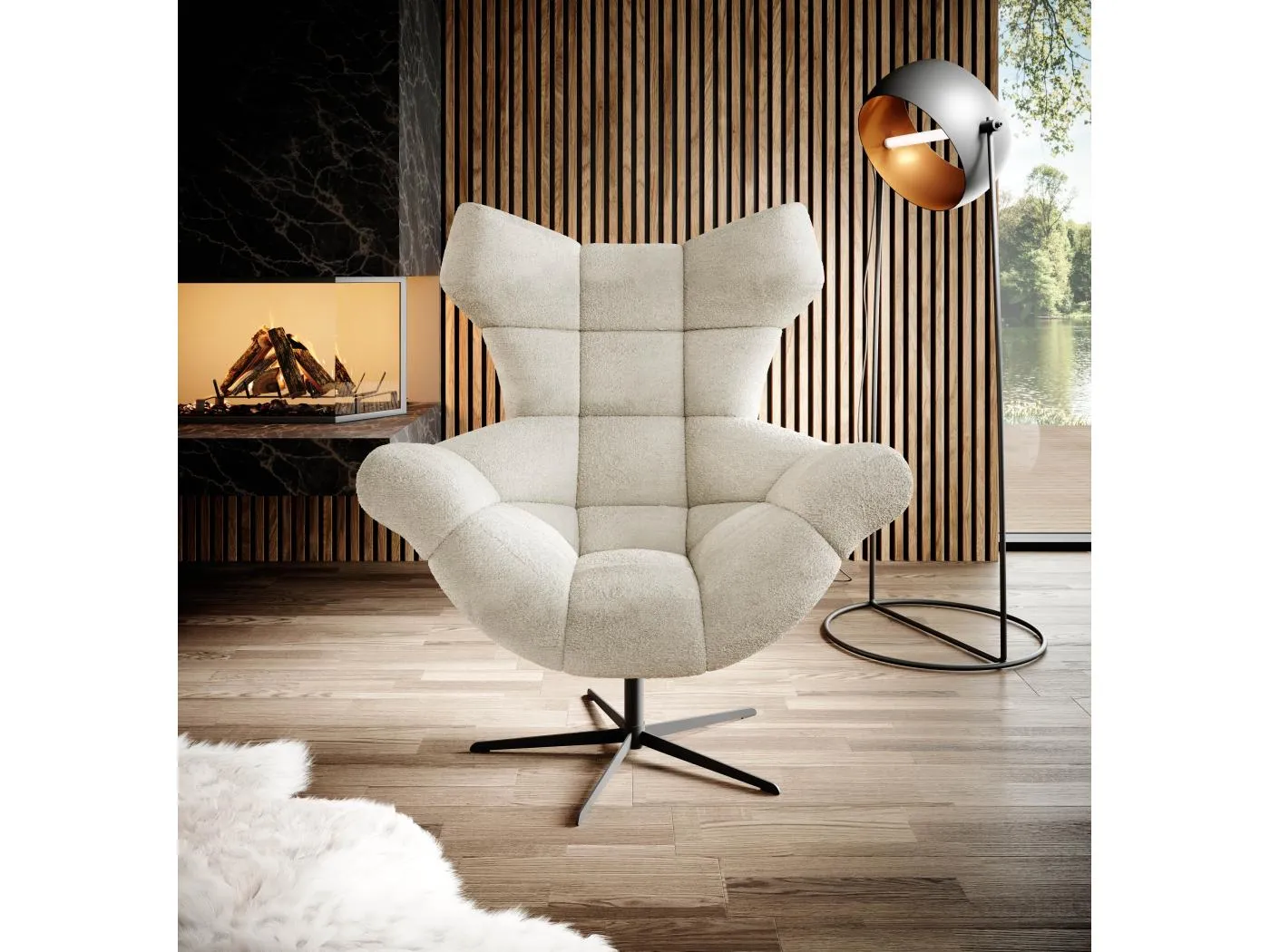 SENSI Sessel Relaxstuhl mit 360° Drehung und Schwingfunktion – Lux-Schaumkissen, Beige, 104x46x119 cm