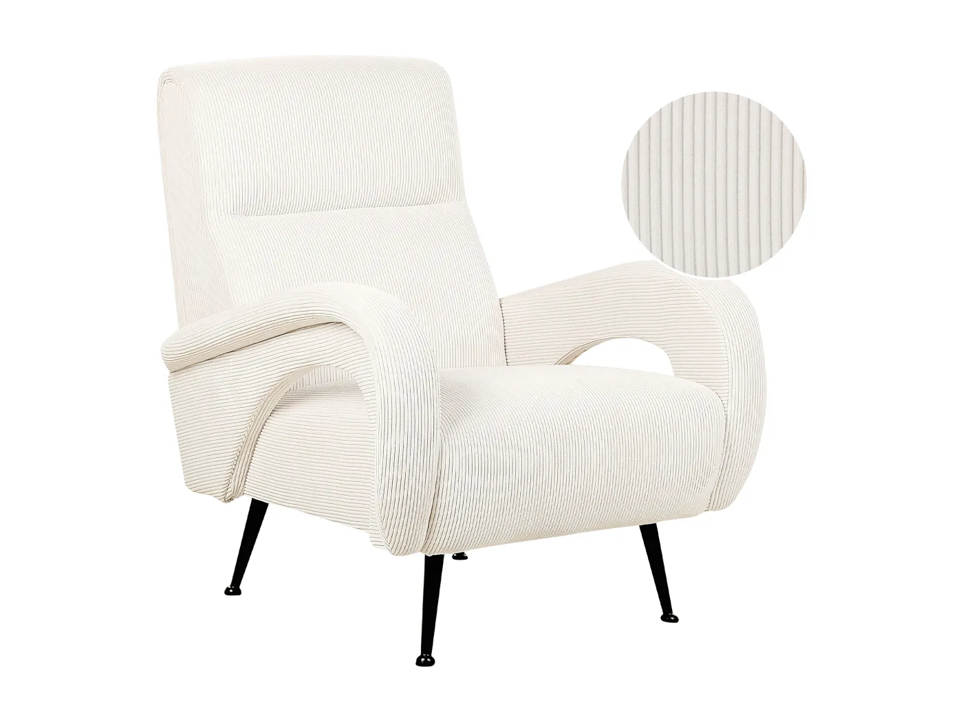 Sessel aus Cord beige / cremefarben mit schwarzen Beinen Retro Stil Svalov