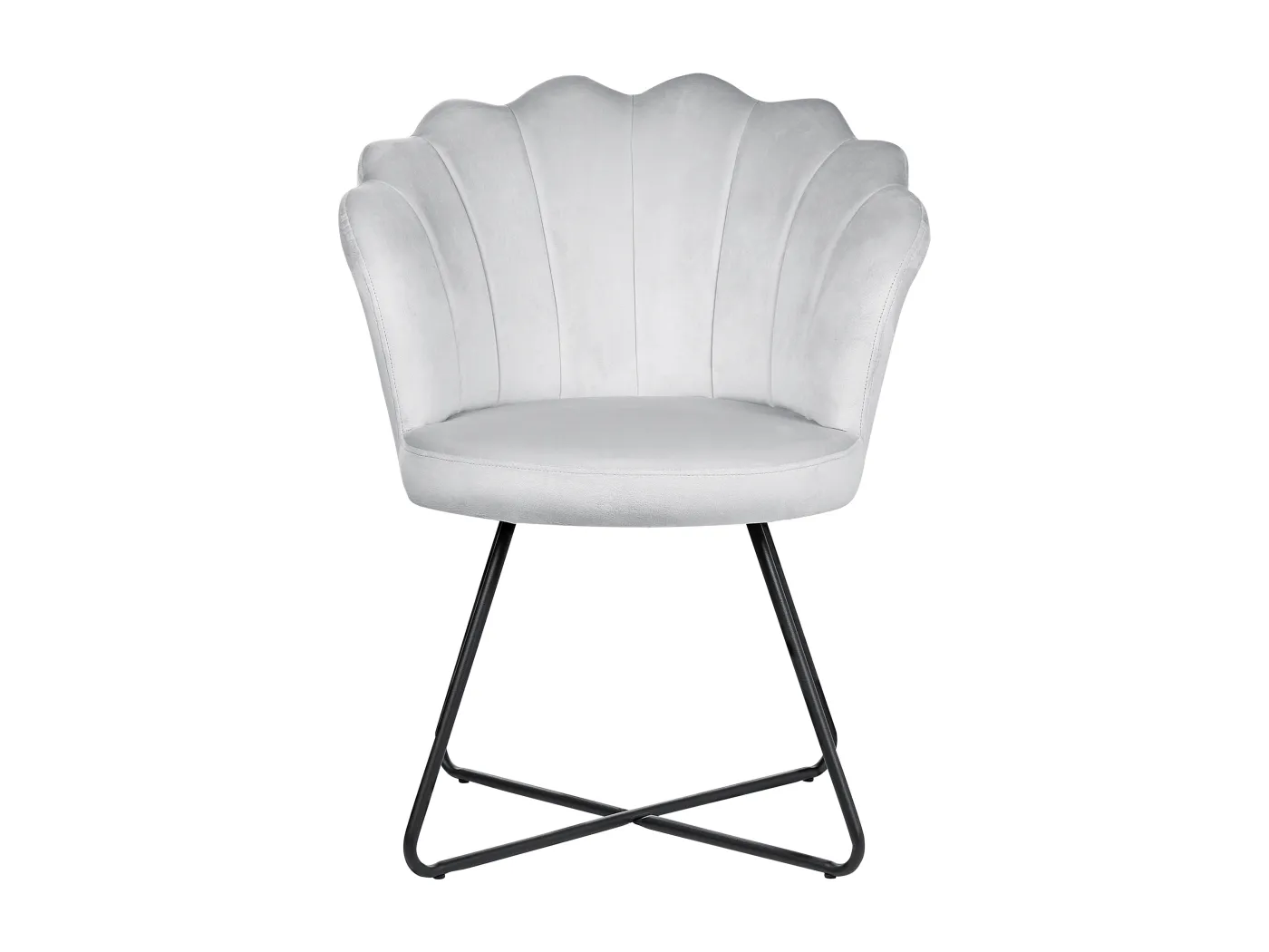 Sessel Muschel-Design Samt grau rund mit schwarzem Metallgestell Retro Lovelock