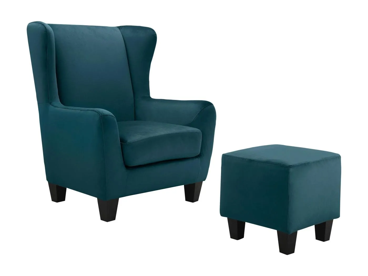 Zhili | Sessel + Hocker aus Samt petrol