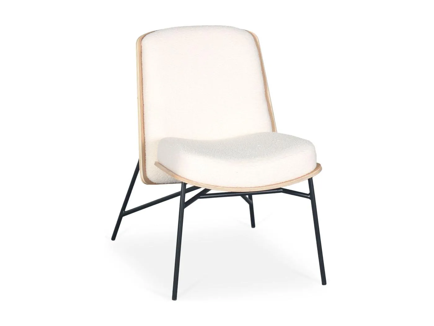 Fauteuil moderne Gauguin Bois clair et Tissu bouclette Crème
