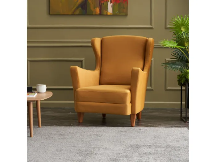 Ohrensessel aus Senfgelbem Samt - Vintage Design und Moderner Komfort