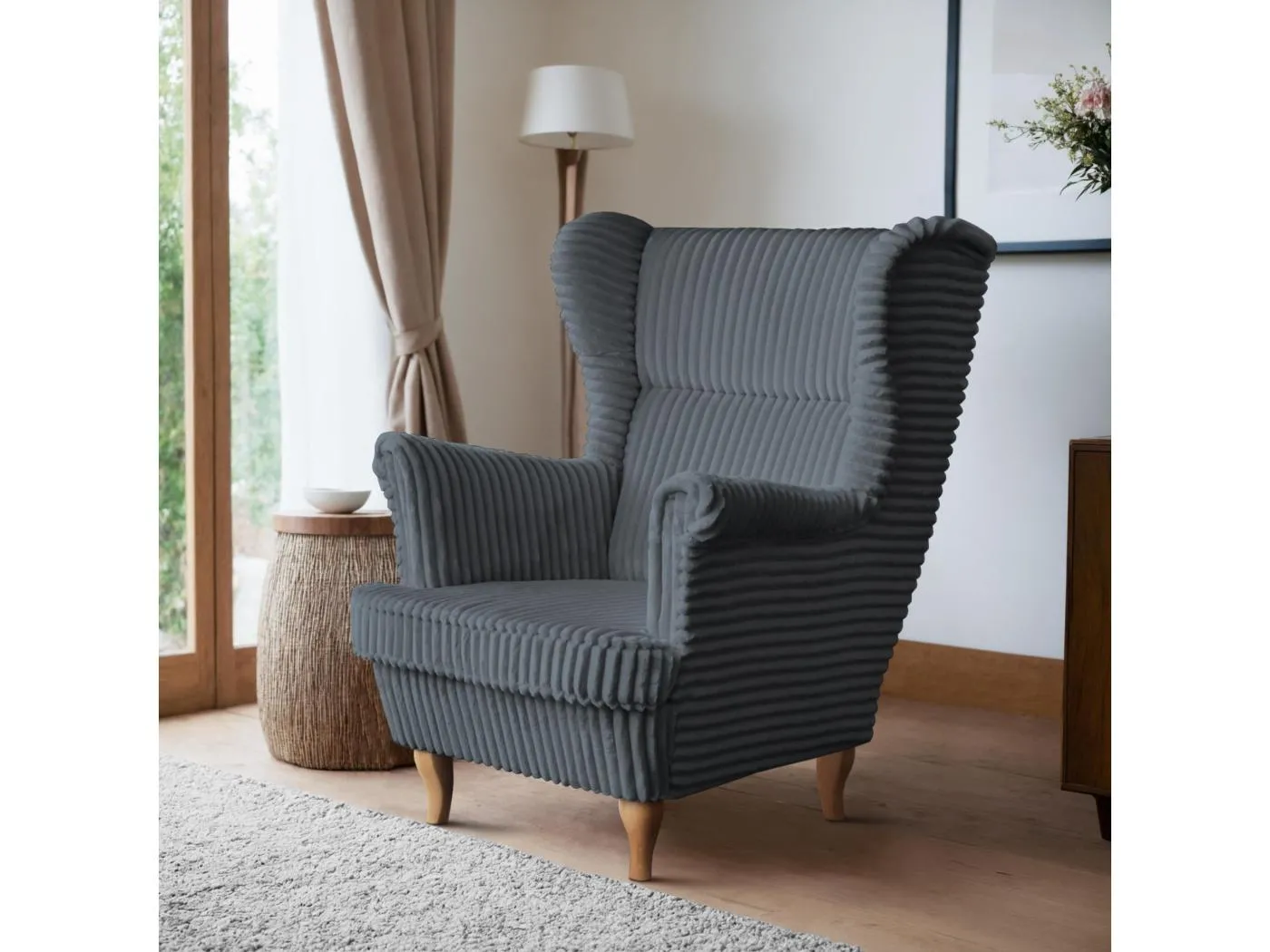 RELAXSESSEL Felix Dunkelgrau mit Buchenbeinen Cordstoff