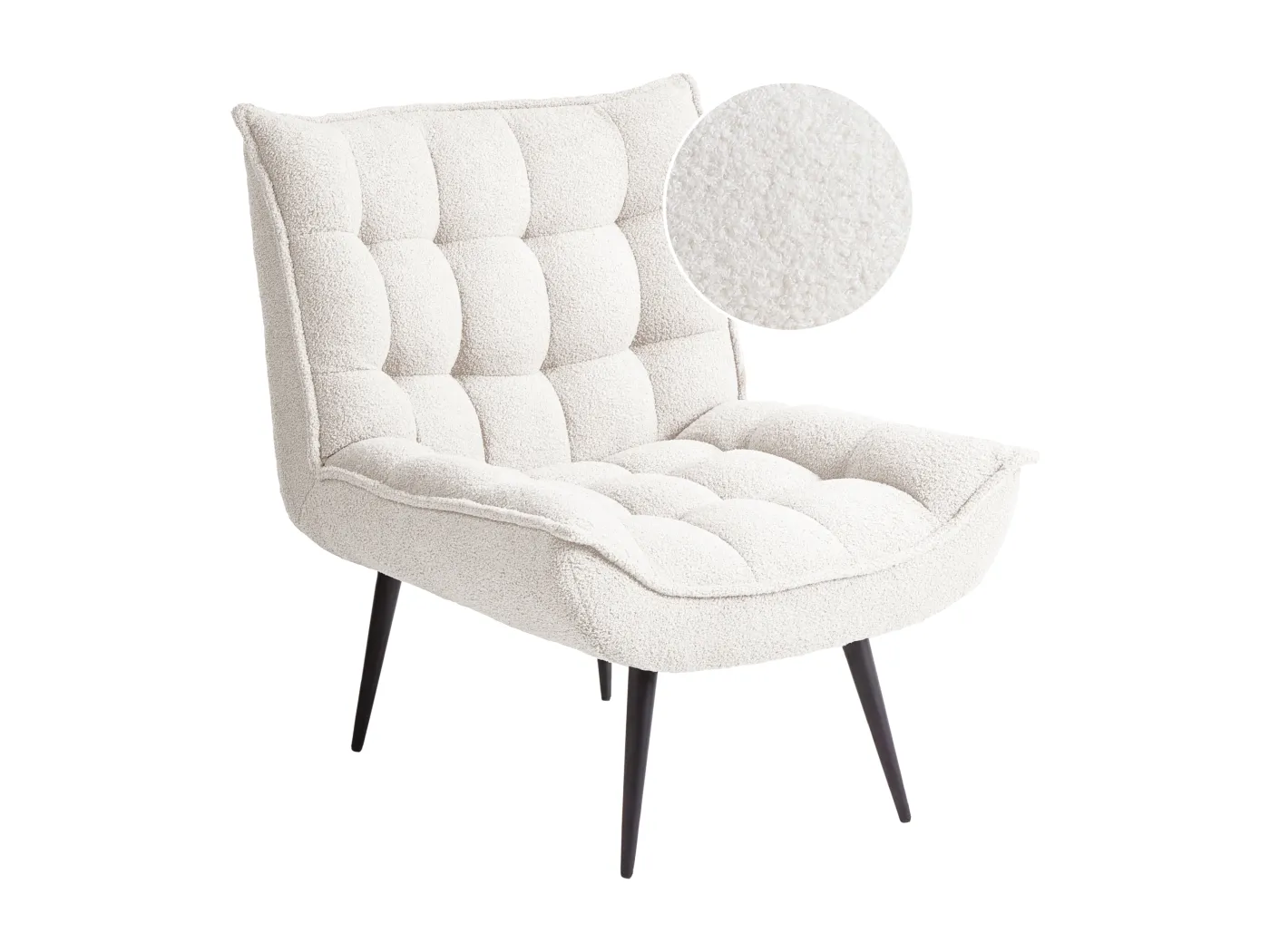 Sessel Bouclé weiß mit schwarzen Metallbeinen dicker Polsterung Modern Alvesta