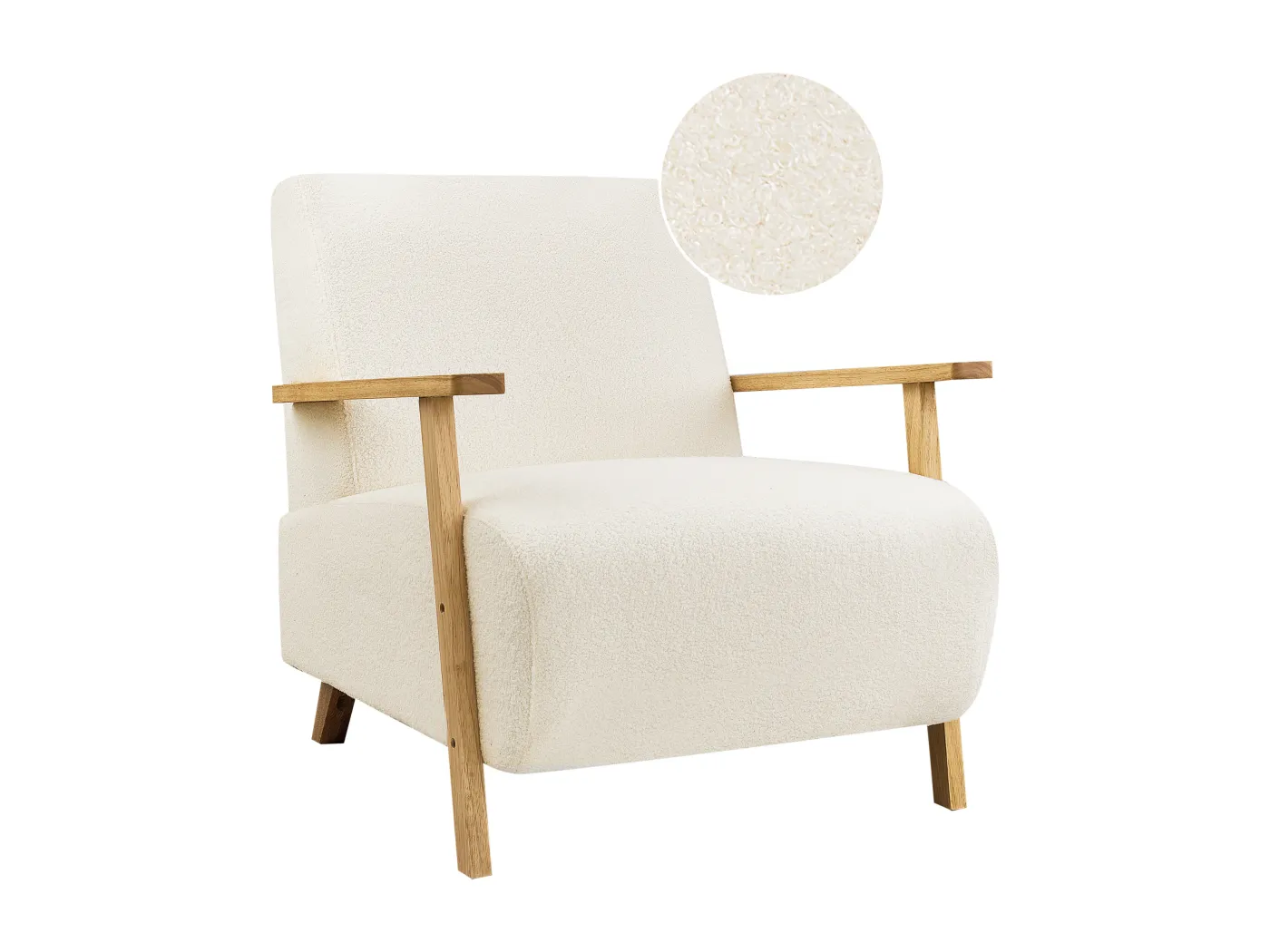 Sessel Bouclé hellbeige / heller Holzfarbton mit Armlehnen Retro Stil Lesja