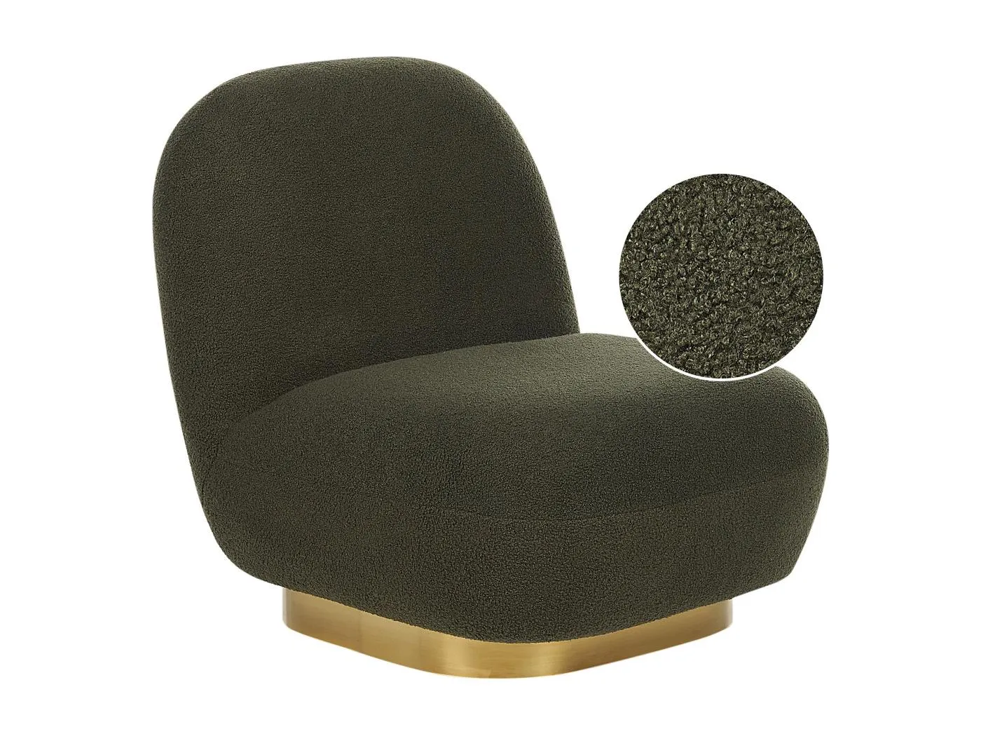 Sessel Bouclé Stoff grün gepolstert mit goldenem Bein ohne Armlehne Loviisa