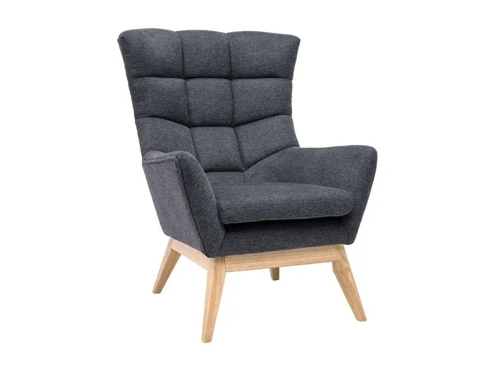 Skandinavischer Sessel Stoff mit Samteffekt Dunkelgrau mit Holzfüßen BRODY