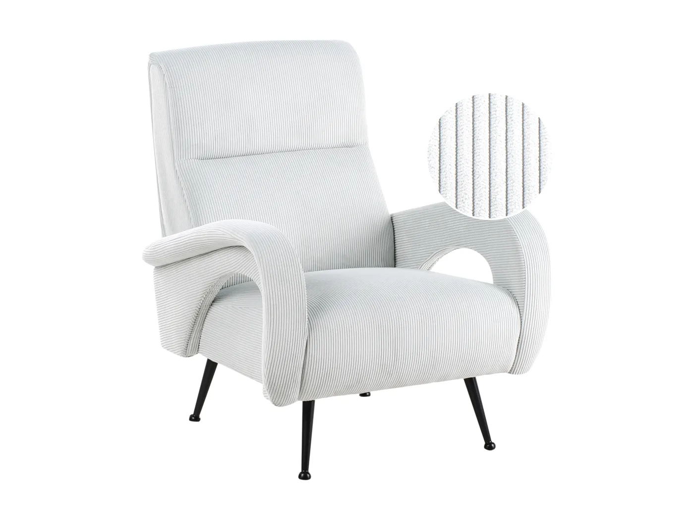 Sessel aus Cord mintgrün mit schwarzen Beinen Retro Stil Svalov