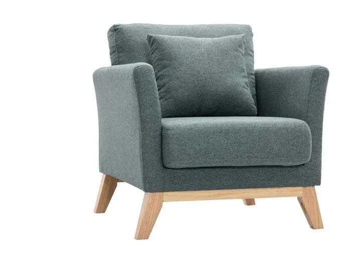 Skandinavischer Sessel mit abnehmbarem Bezug aus graugrünem Stoff und hellem Holz OSLO