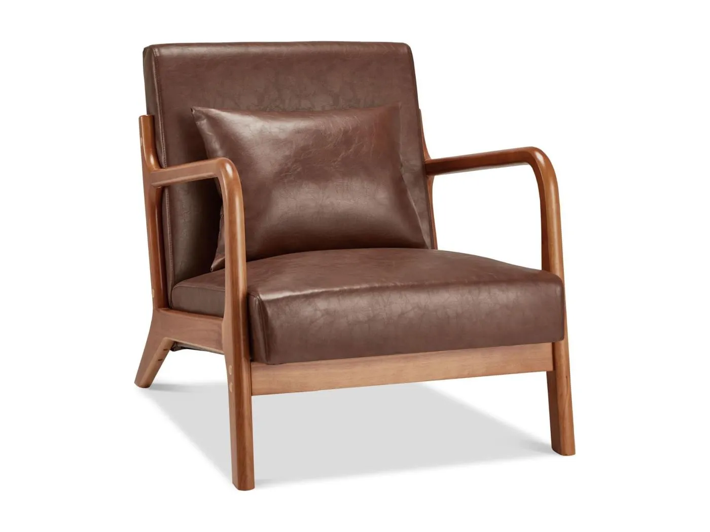 YODOLLA Loungesessel modern mit Kunstleder Bezug & Holzarmlehne, Akzent-/Cocktailsessel für Wohnzimmer, Braun, 75x70x65 cm (BxHxT)