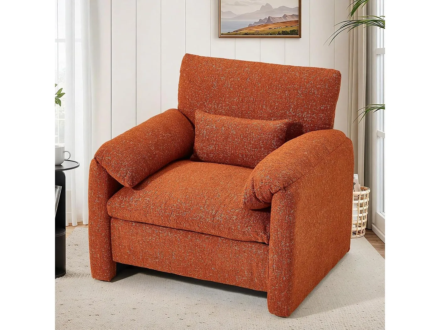 YODOLLA XXL Ohrensessel mit Armlehnen aus Chenille, moderner Relaxsessel für Wohnzimmer & Schlafzimmer, Orange