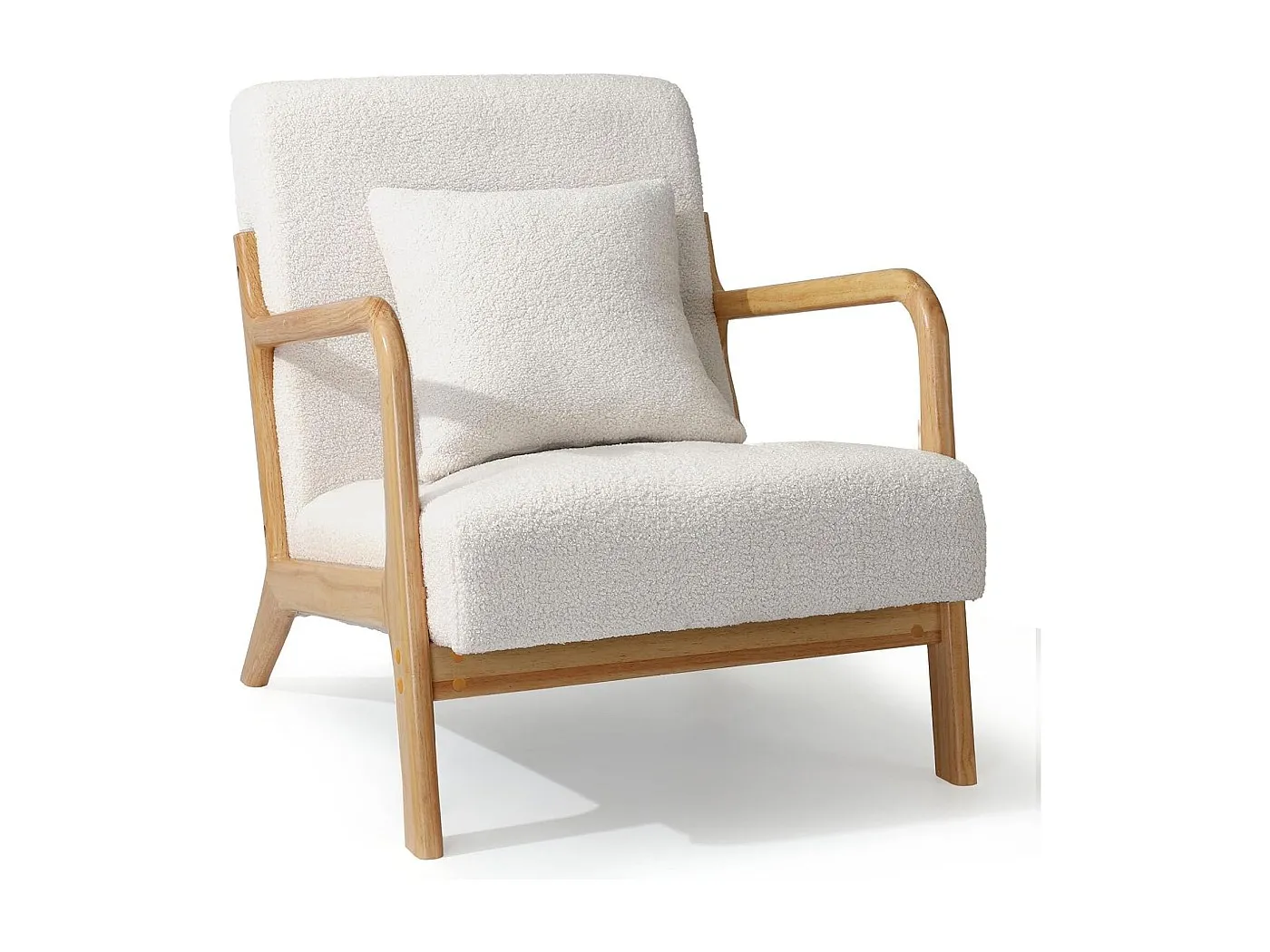 YODOLLA Loungesessel modern mit Teddy Bezug & Holzarmlehne, Akzent-/Cocktailsessel für Wohnzimmer, Beige, 75x70x65 cm (BxHxT)