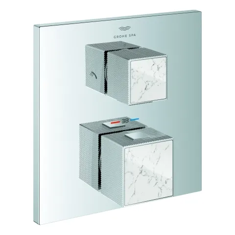 Thermostat-Brausebatterie Allure Brilliant Private Collection 24429, Fertigmontageset für Rapido SmartBox, integrierte 2-Wege-Umstellung, Griff mit White Attica Ceasarstone, chrom