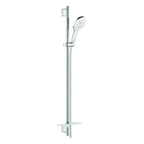 Brausestangenset Rainshower SmartActive 130 26579, 3 Strahlarten, Brauseboden moon white, Brausestange 900 mm, Brauseschlauch Silverflex 1.750 mm, Ablage, 9,5 l/min, moon white/chrom