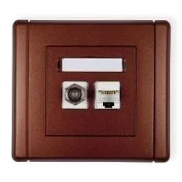 Antennensteckdose Typ F (SAT) + Komp. Steckdose 1xRJ45, Kat. 5e, 8-polig braun 9FGFK