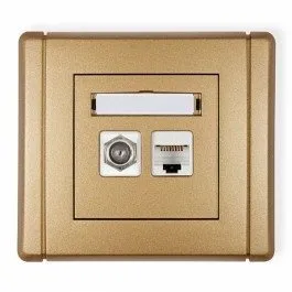 Antennensteckdose Typ F (SAT) + Komp. Steckdose 1xRJ45, Kat. 5e, 8-polig gold 8FGFK