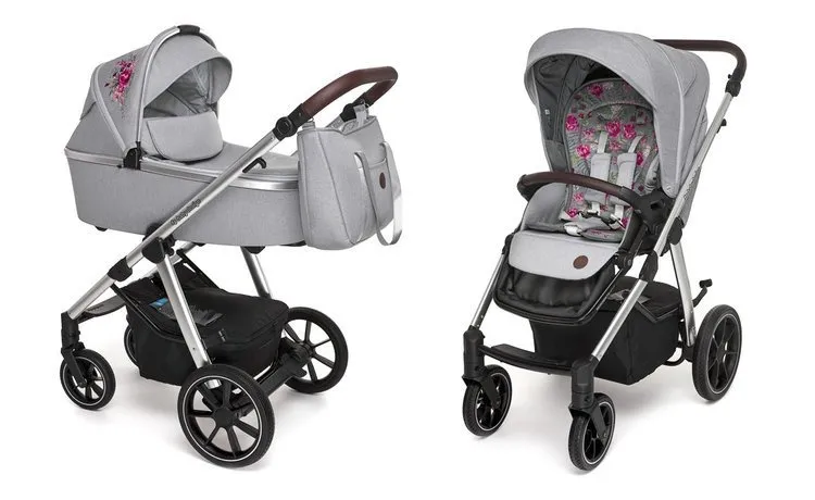 Baby Design Bueno 2-in-1 Tiefschläfer Kinderwagen 107 Grau Pfingstrose